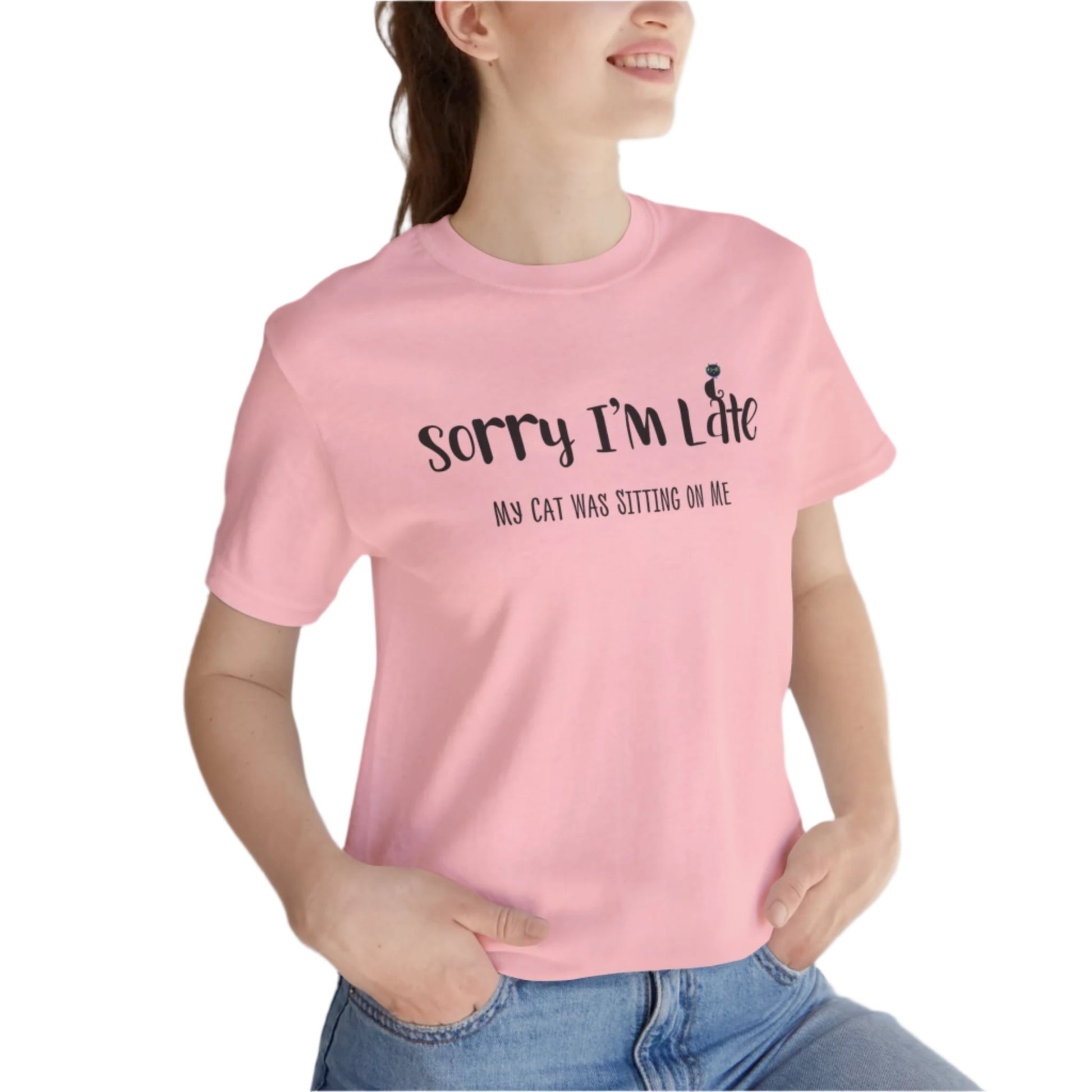 Pink my_cat_was_sitting_on_me_T-shirt_unisex Crew Neck