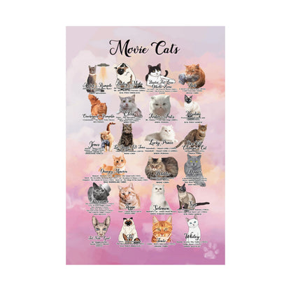 Poster of illustrated movie cats, cat themed wall art.