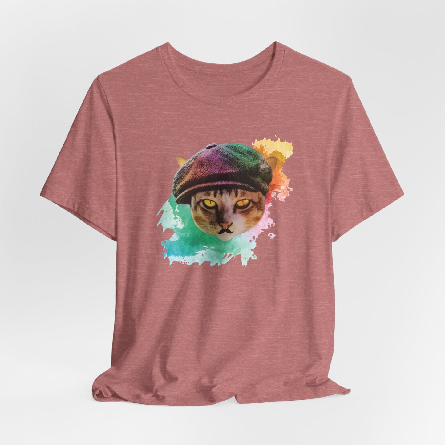 Heather Mauve Baker Boy Cat T-Shirt Unisex Crew Neck