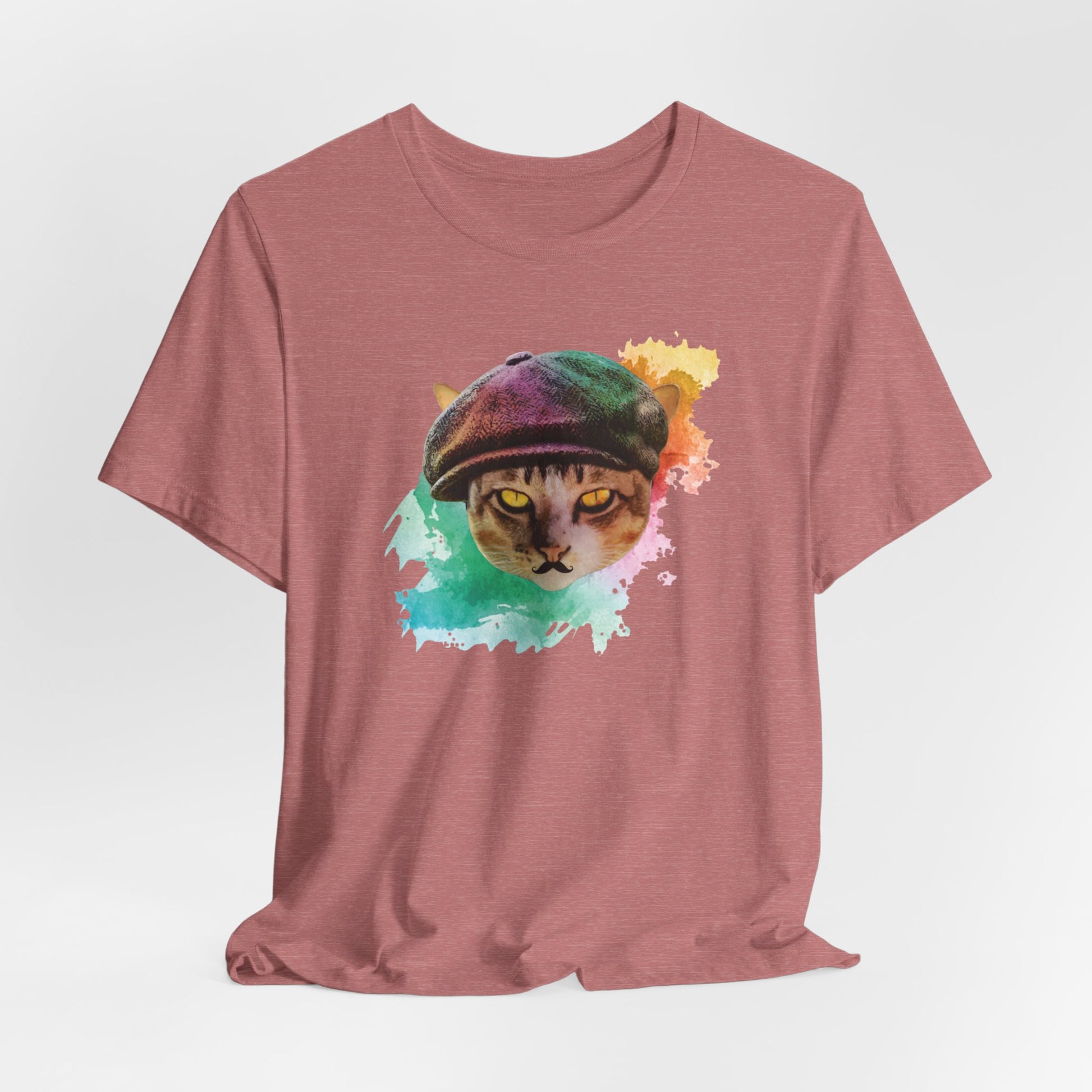 Heather Mauve Baker Boy Cat T-Shirt Unisex Crew Neck