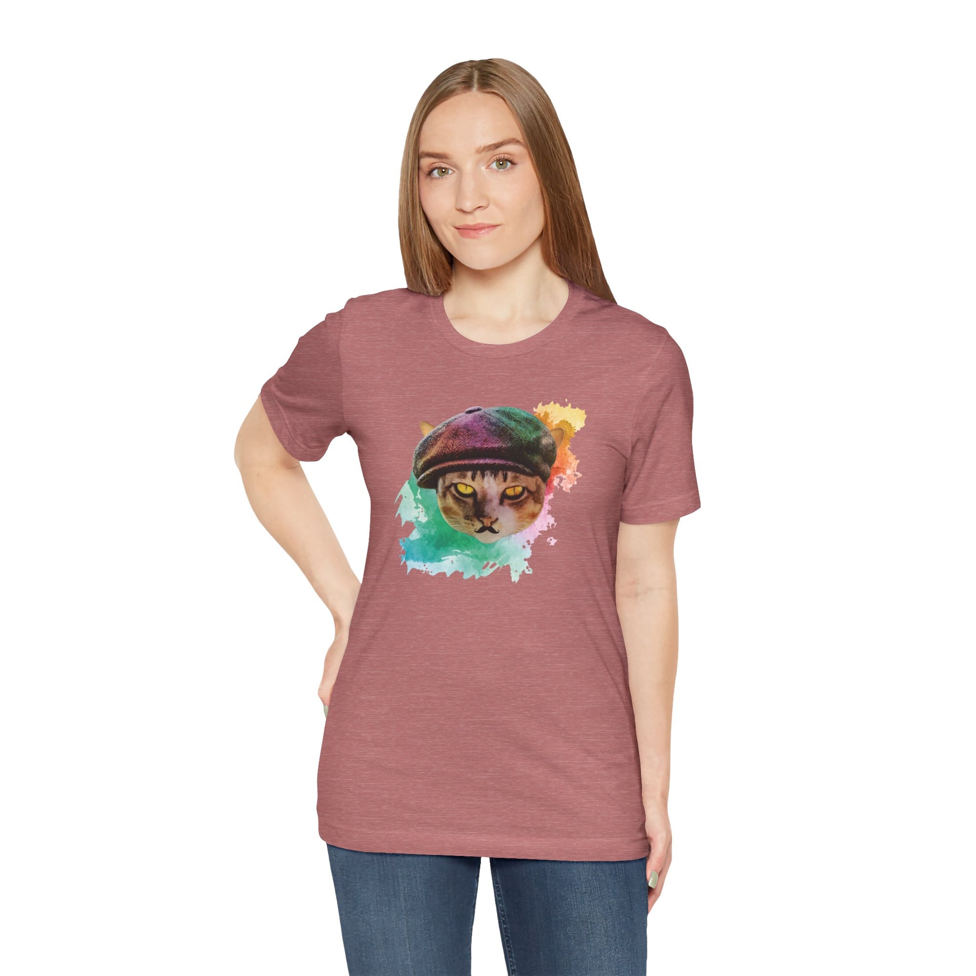 Heather Mauve Baker Boy Cat T-Shirt Unisex Crew Neck