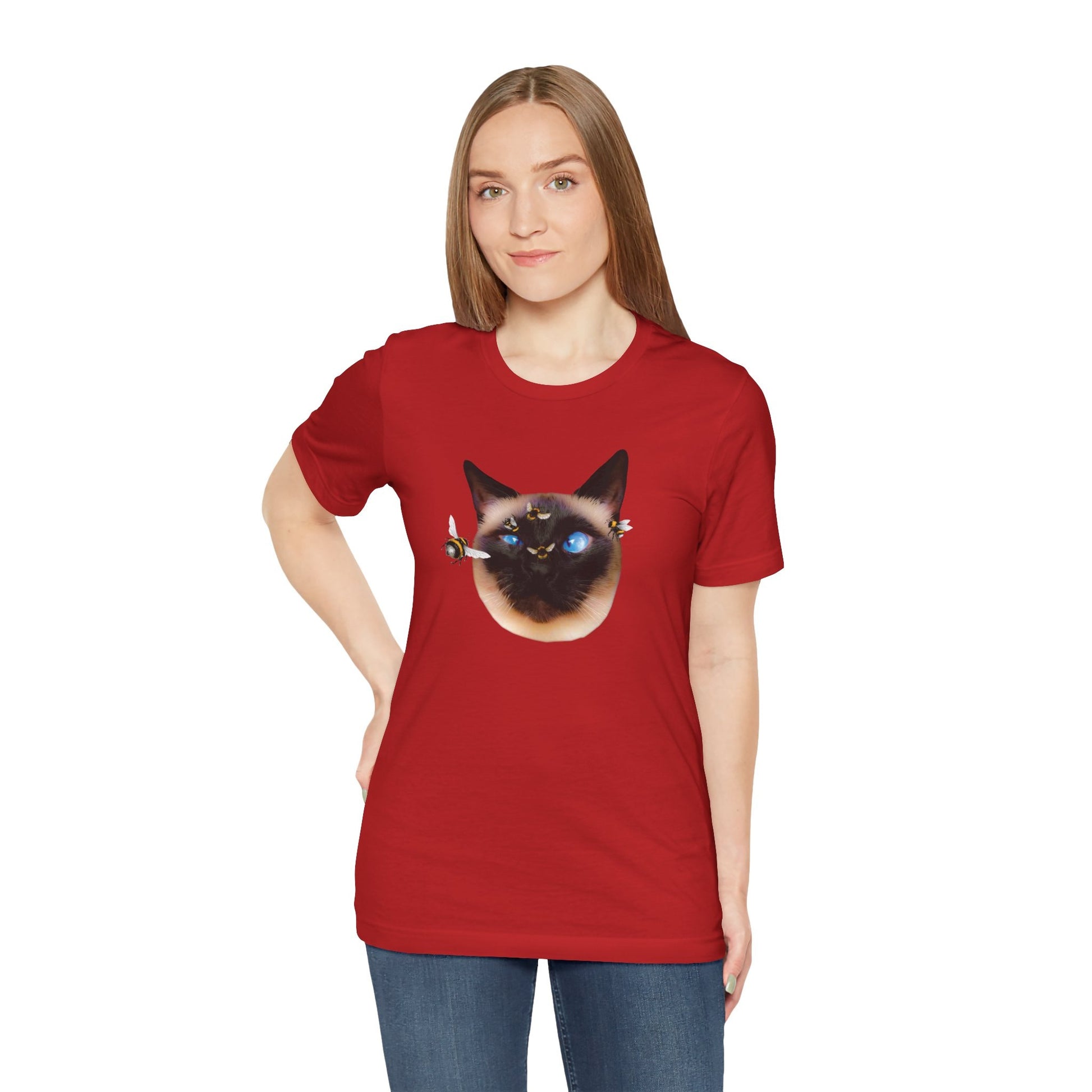 Red Buzz_Off_Siamese_Cat_T-Shirt Unisex Crew Neck