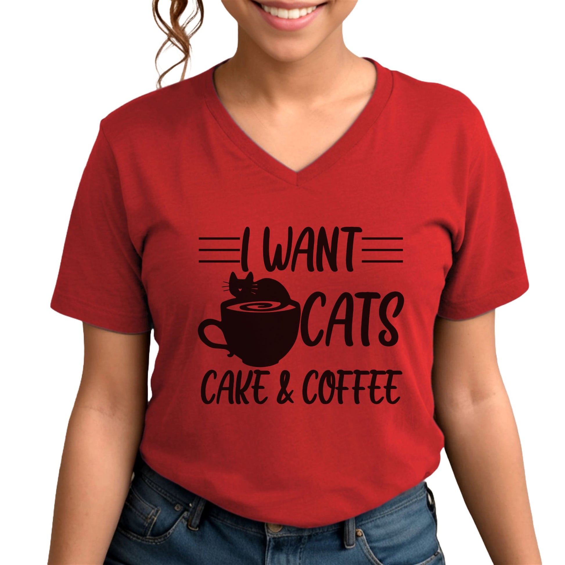Red Cats Coffee & Cake V-Neck T-Shirt Unisex