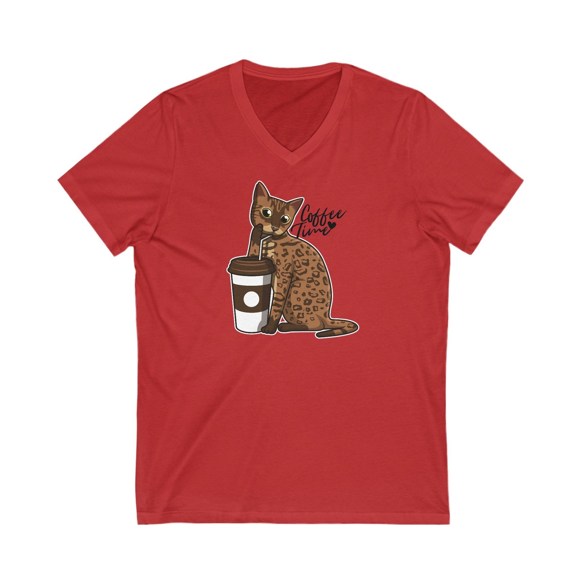 Red Drinking Cat T-Shirt Unisex V-Neck