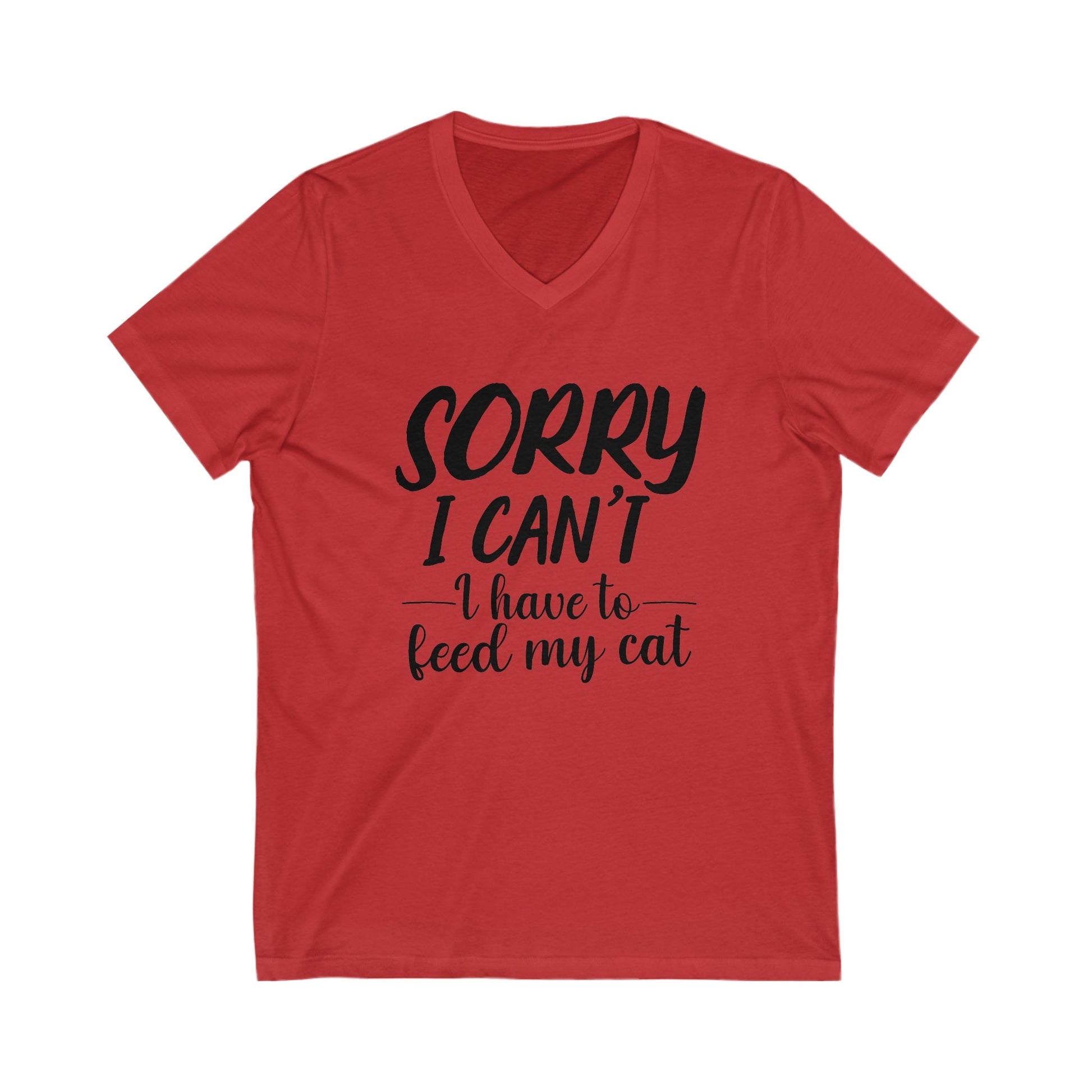 Red Feed My Cat V-Neck T-Shirt Unisex