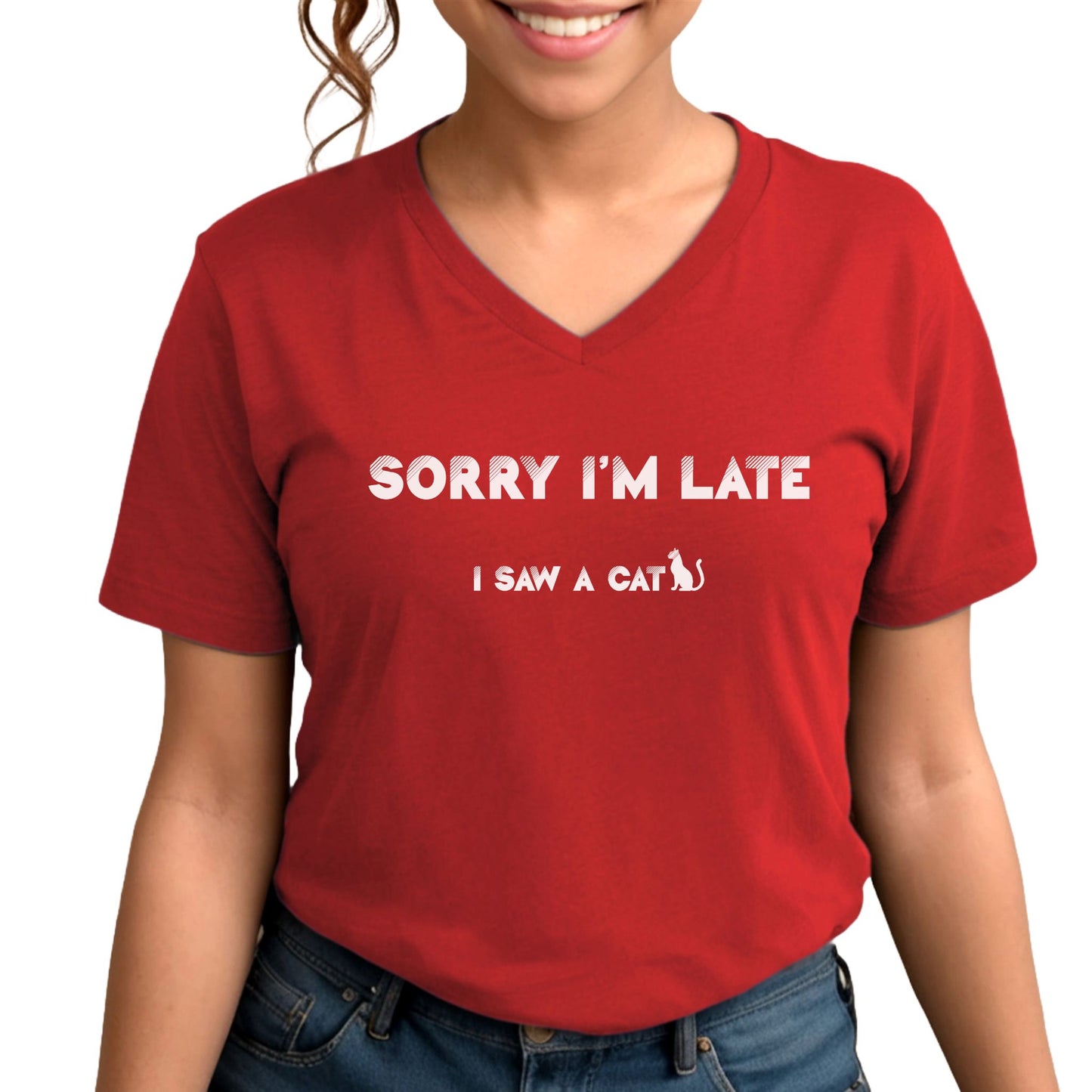 Red I Saw A Cat V-Neck Unisex T-Shirt