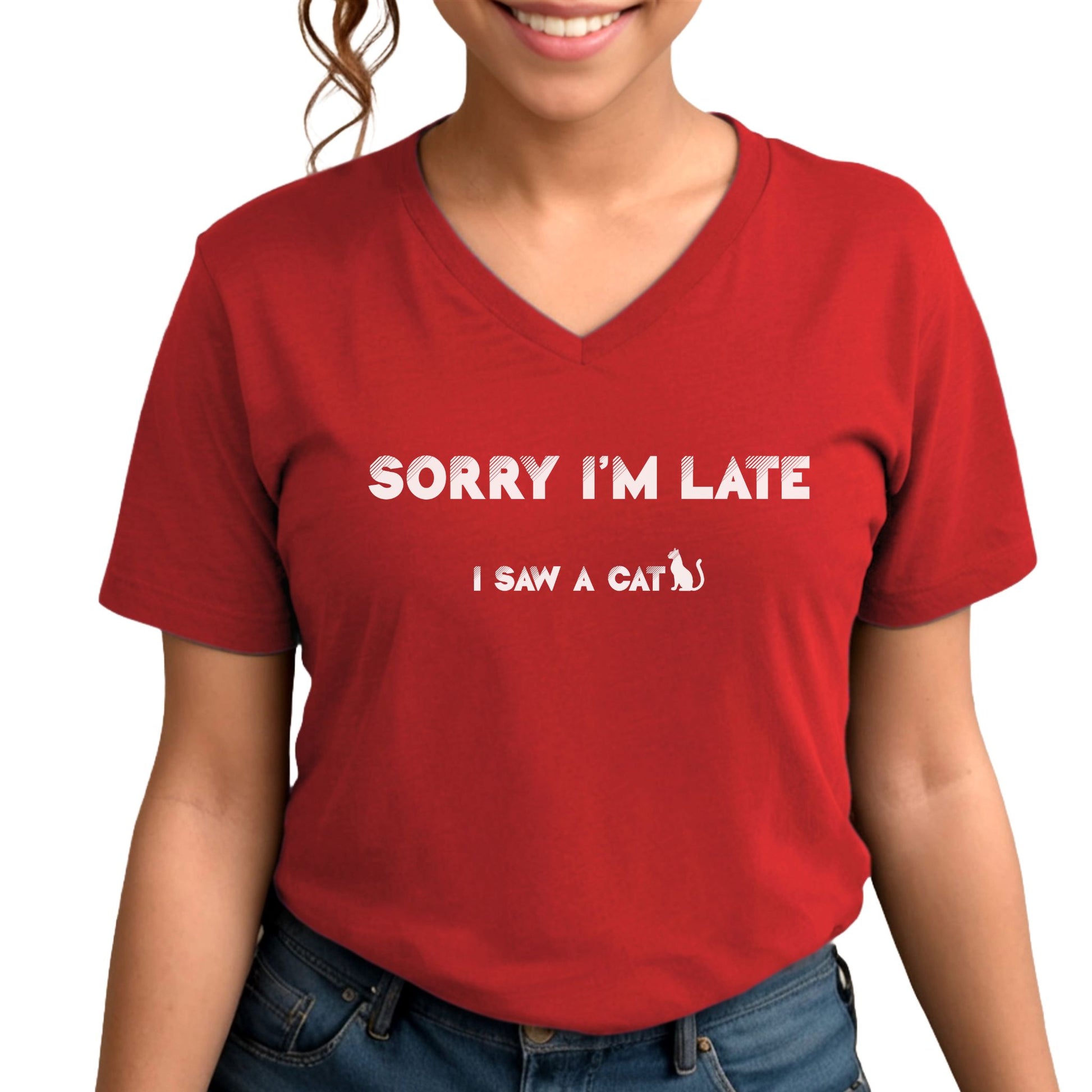 Red I Saw A Cat V-Neck Unisex T-Shirt