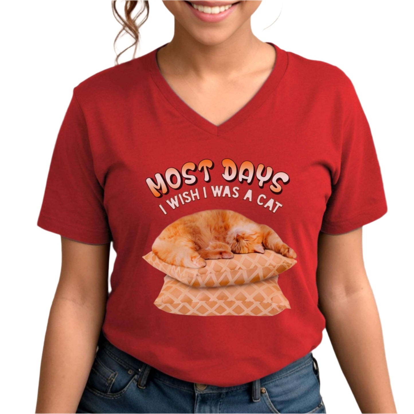 Red Most Days I Wish I Was A Cat T-Shirt Unisex V-Neck