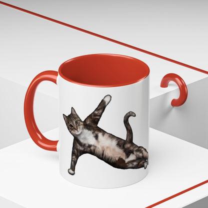Mug with an illustration of a cat in a yoga pose