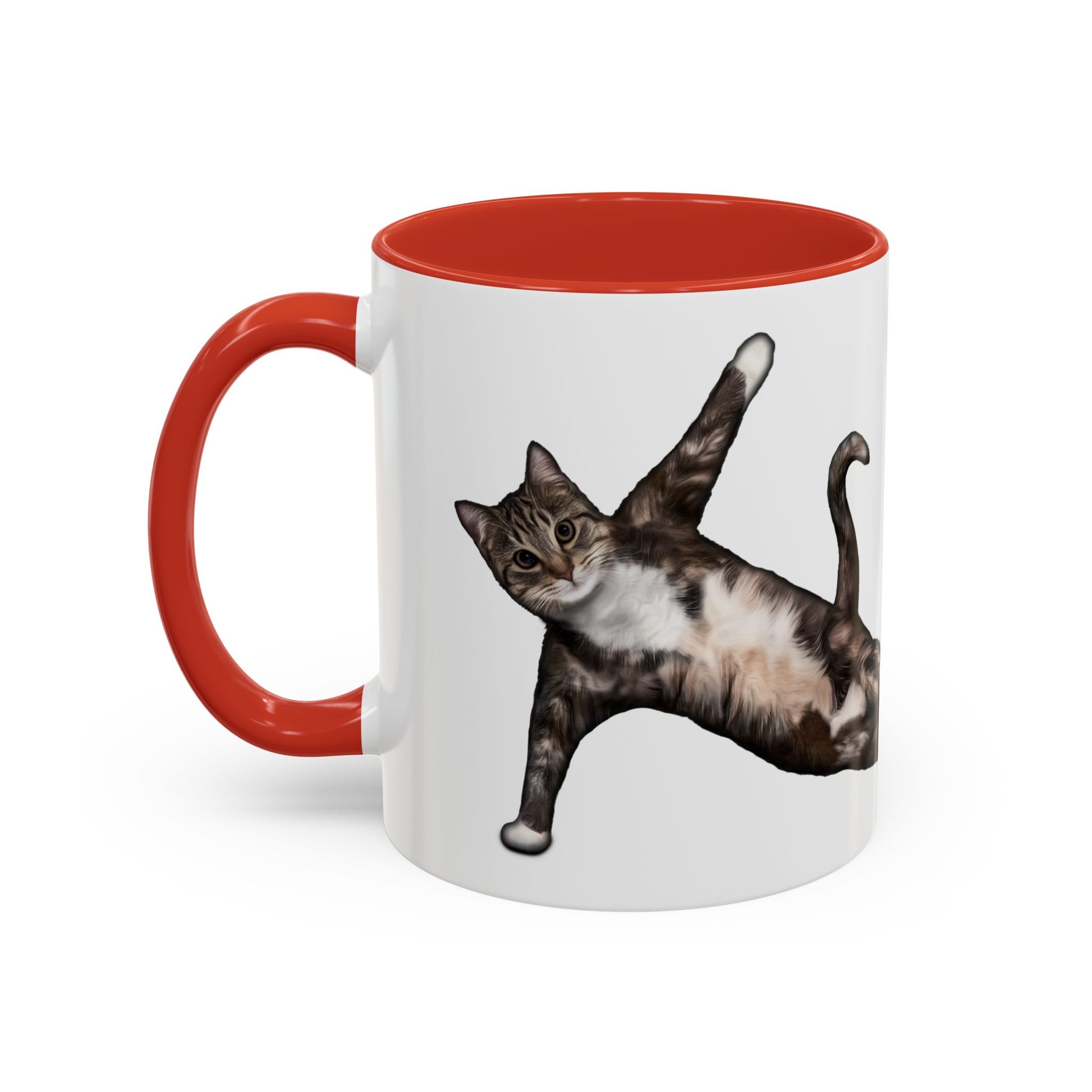 Mug with an illustration of a cat in a yoga pose