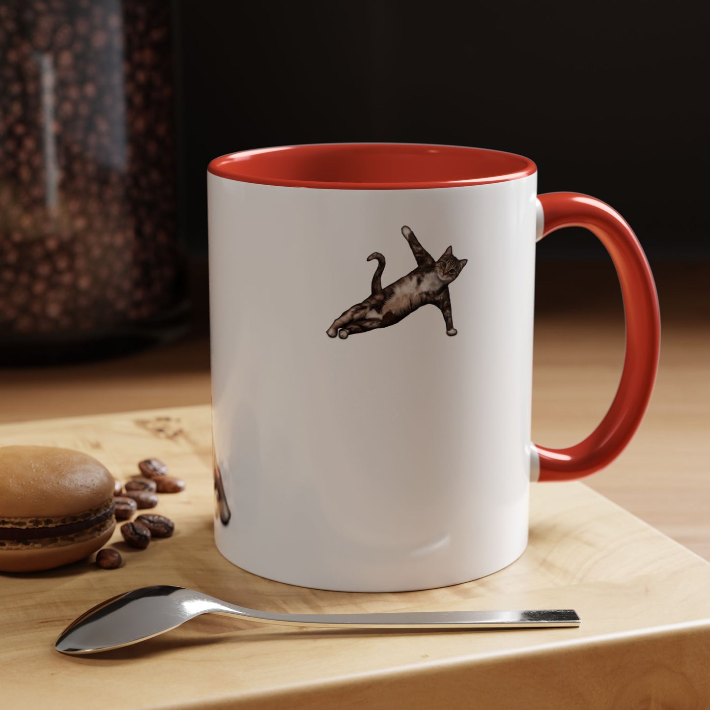 Mug with an illustration of a cat in a yoga pose