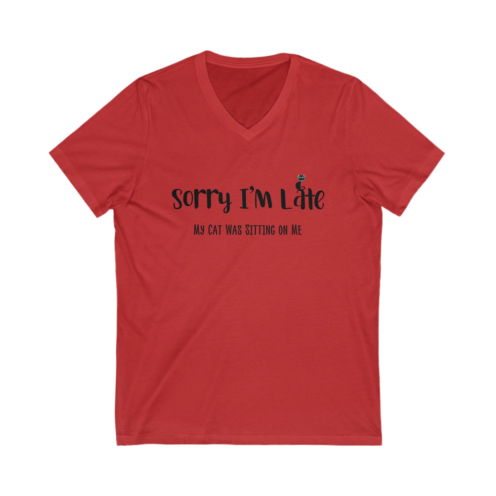 Red My Cat Was Sitting n Me T-Shirt V-Neck Unisex
