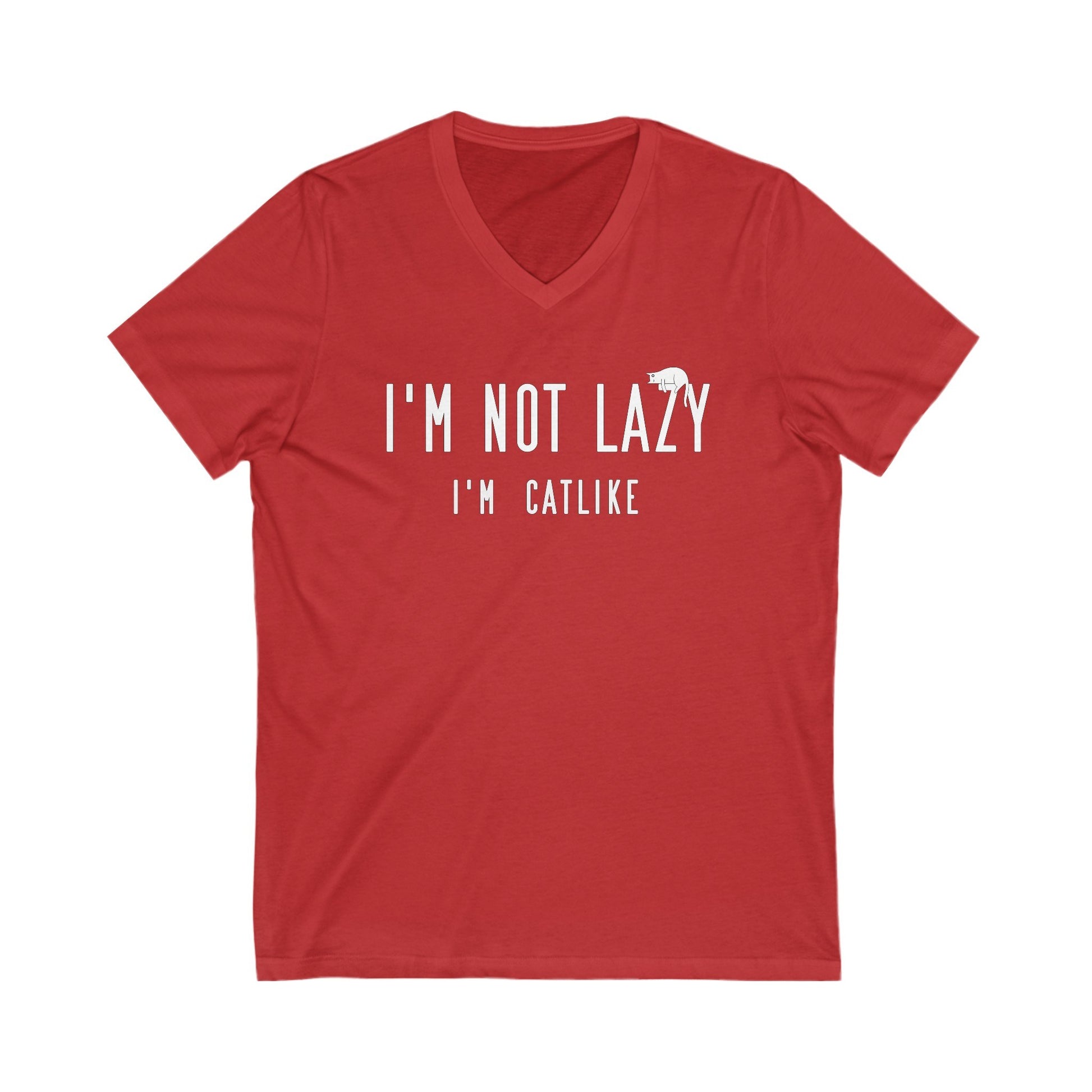 Red Not Lazy Catlike V-Neck T-Shirt Unisex