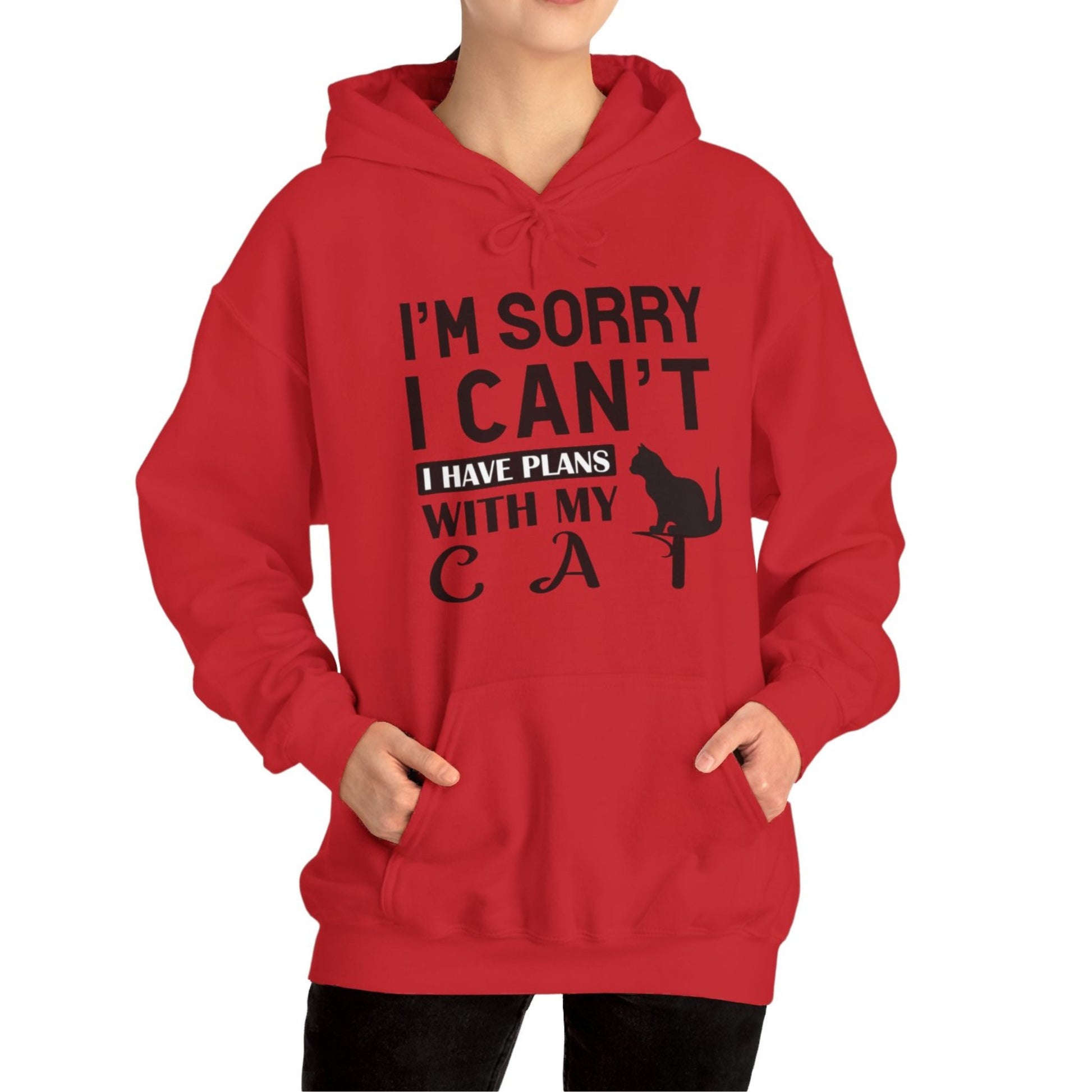 Red Plans With My Cat Hooded Sweatshirt Unisex
