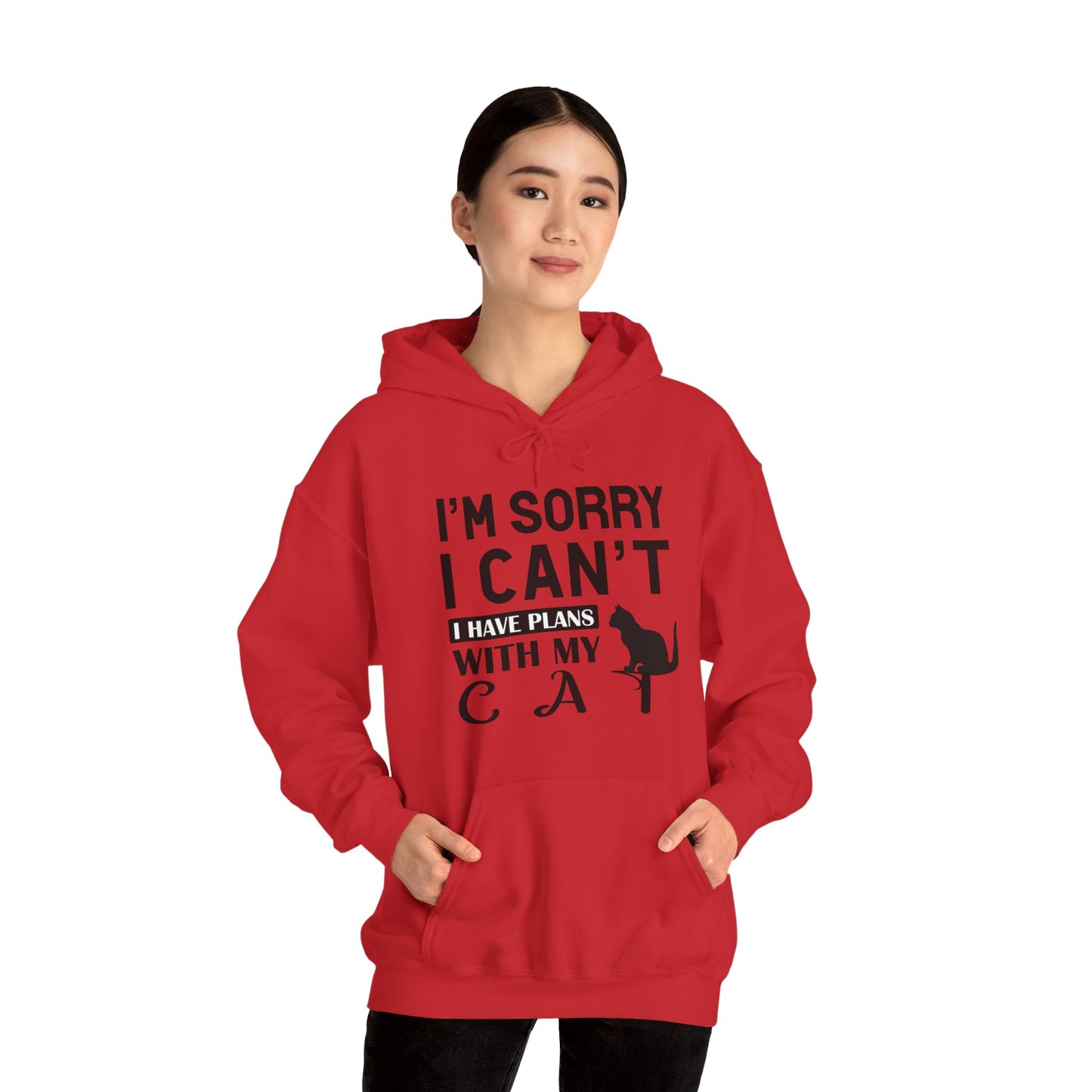 Red Plans With My Cat Hooded Sweatshirt Unisex