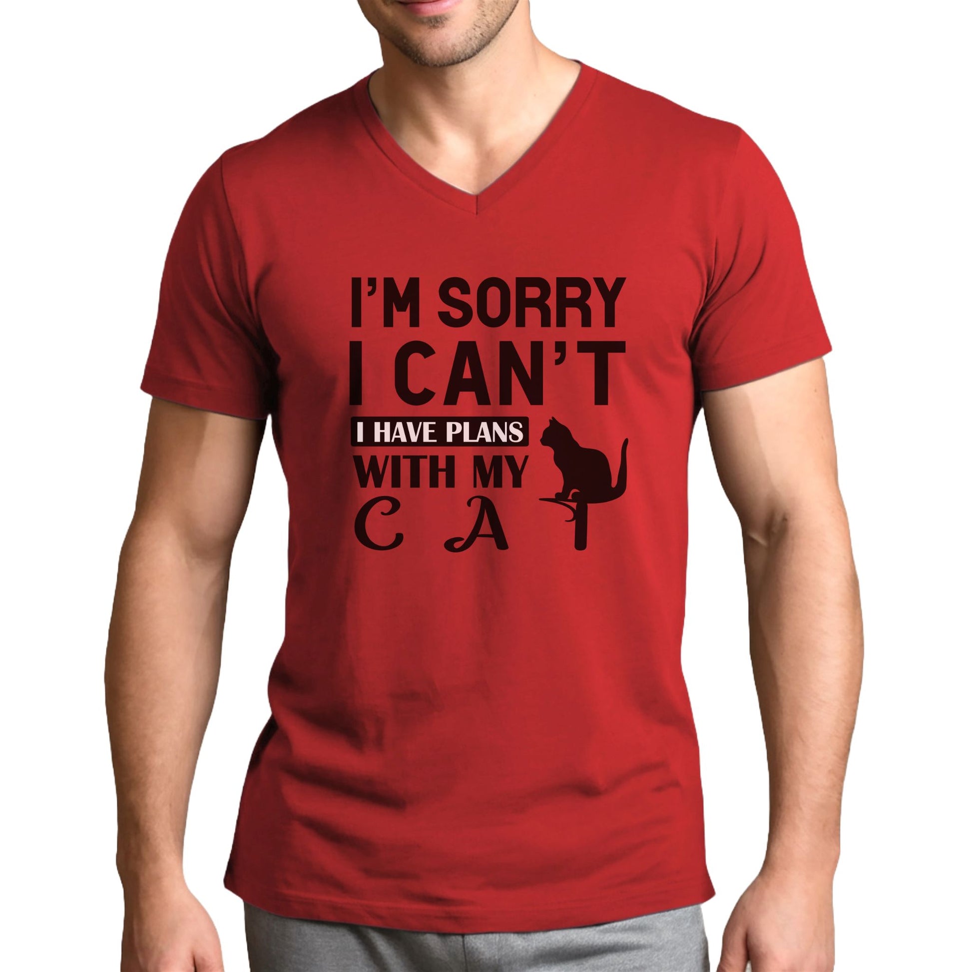 Red Plans With My Cat T-Shirt Unisex V-Neck