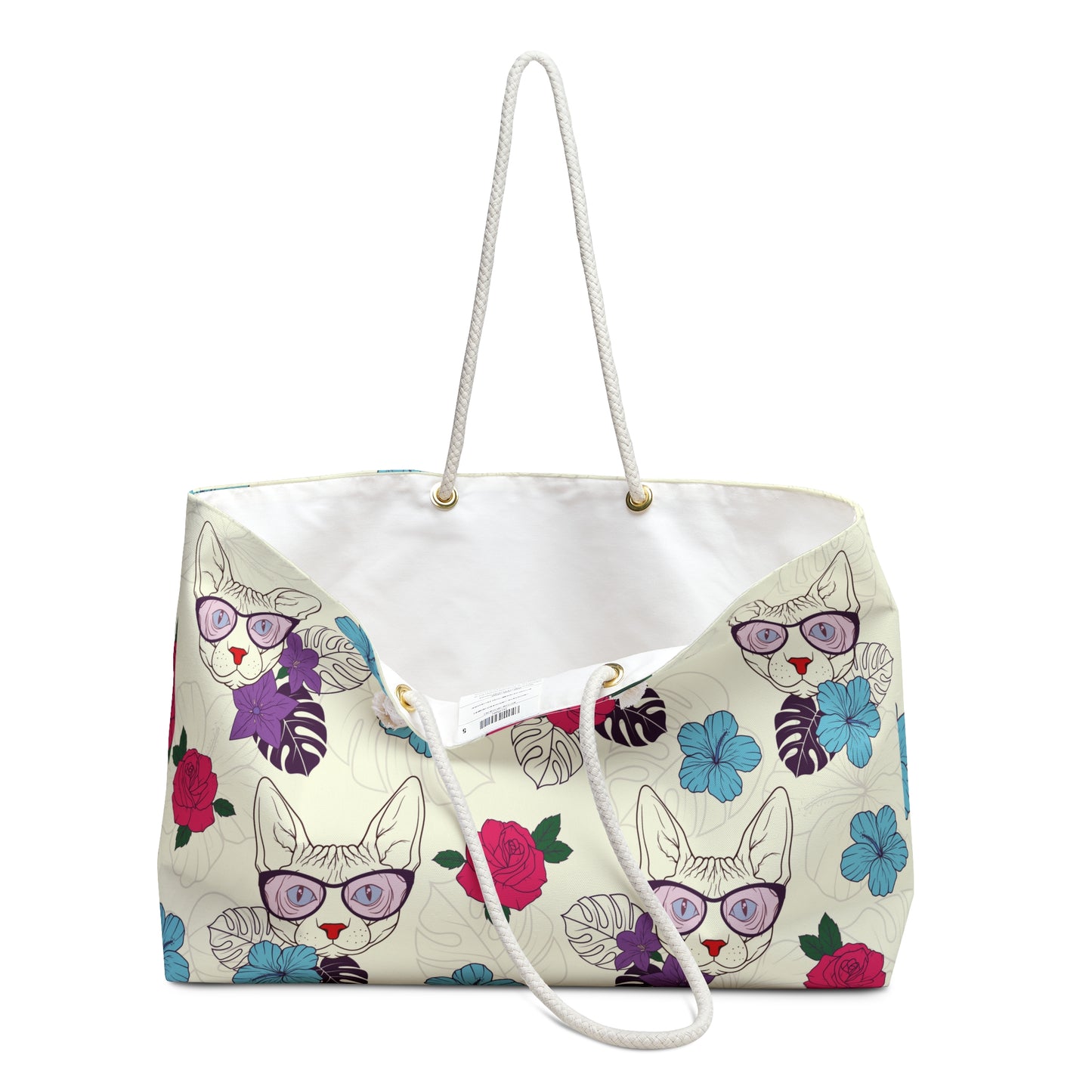 Sphynx Cat Themed Weekender Tote Bag With Flowers & Sphynx Cat 