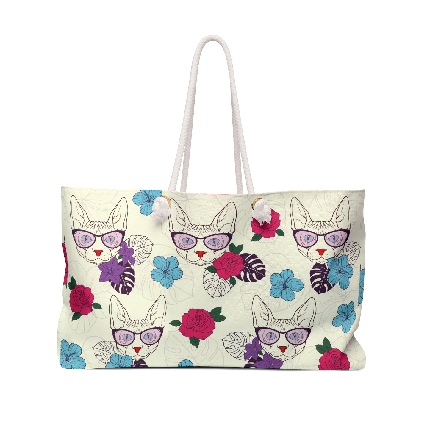 Sphynx Cat Themed Weekender Tote Bag With Flowers & Sphynx Cat 