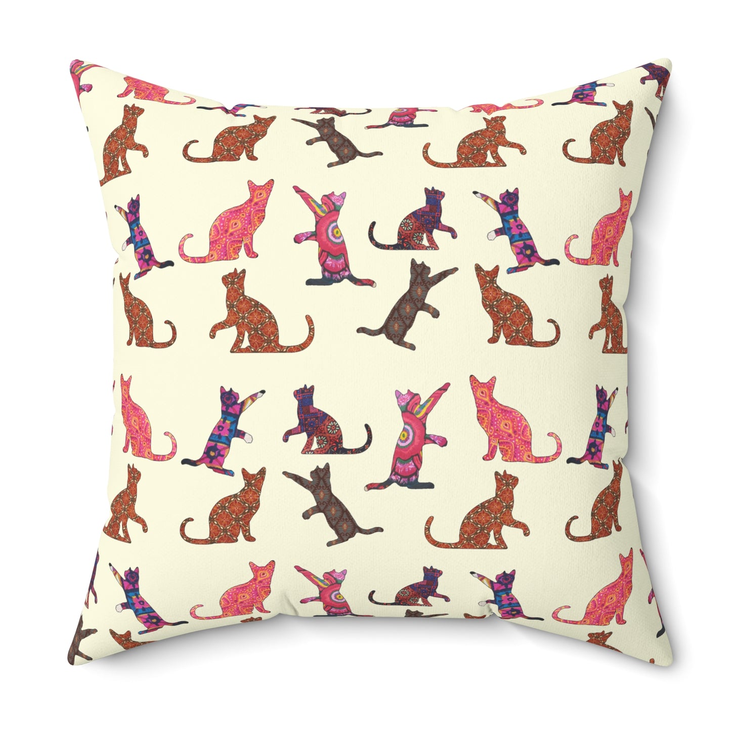 Square throw pillow with cat silhouette motif