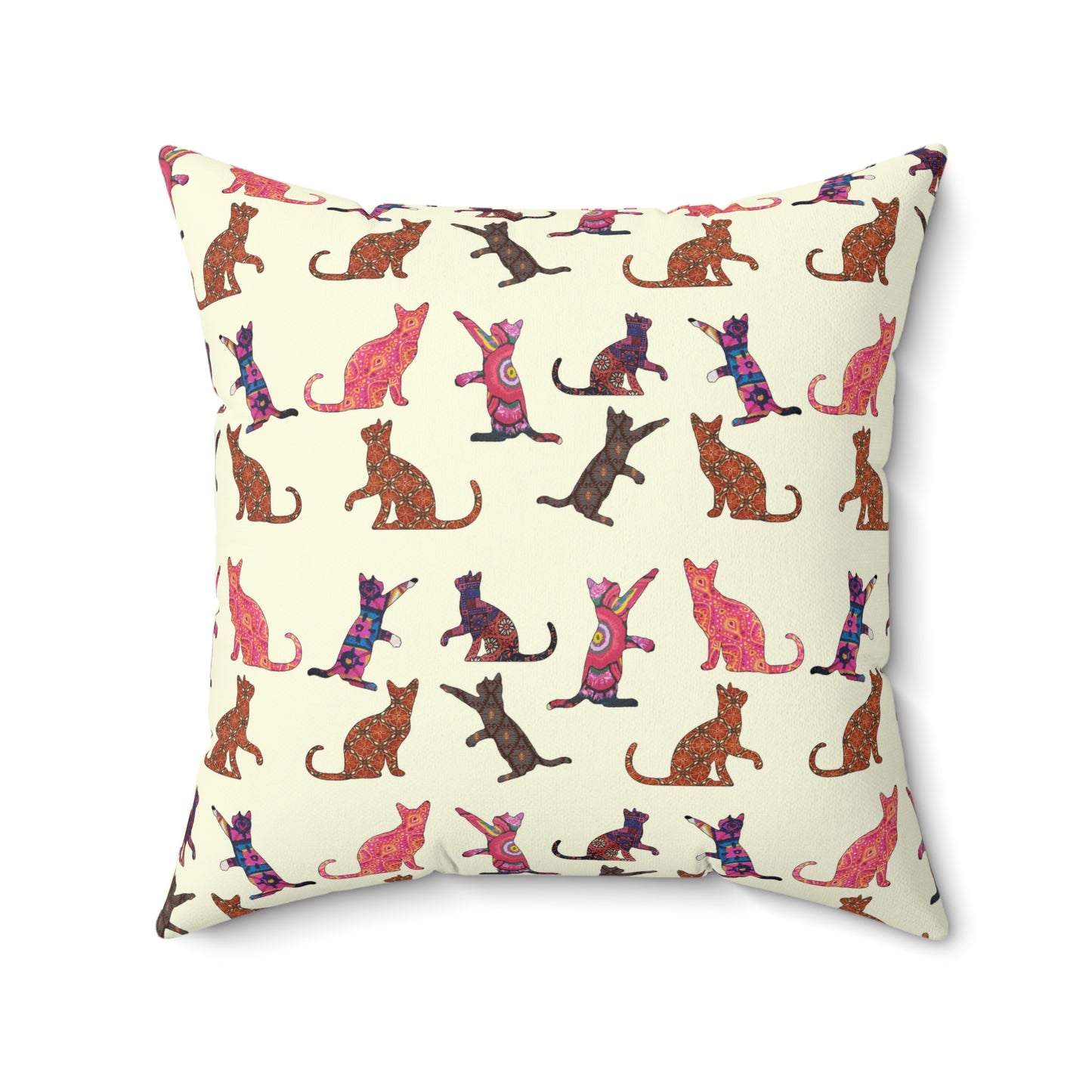 Square throw pillow with cat silhouette motif