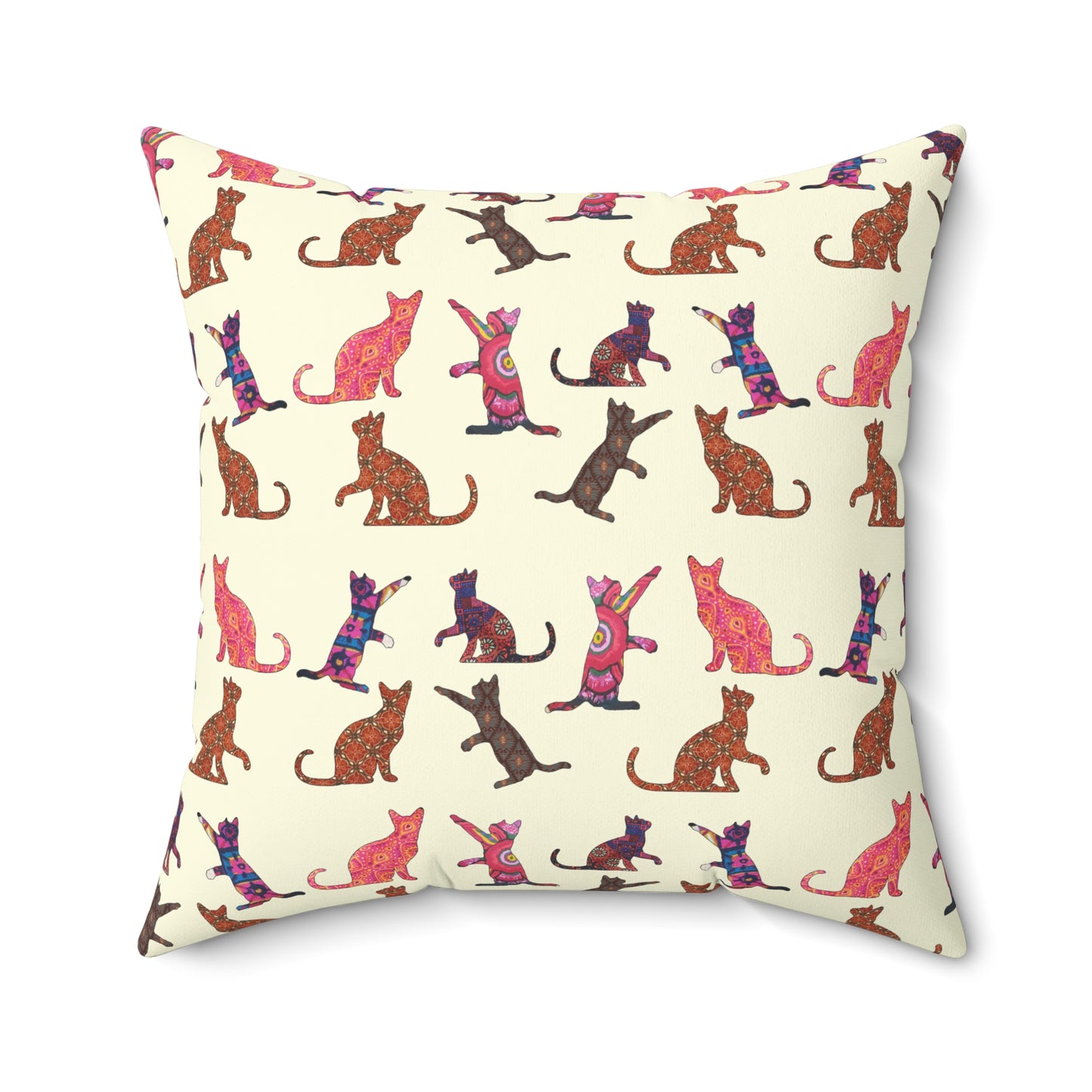 Square throw pillow with cat silhouette motif