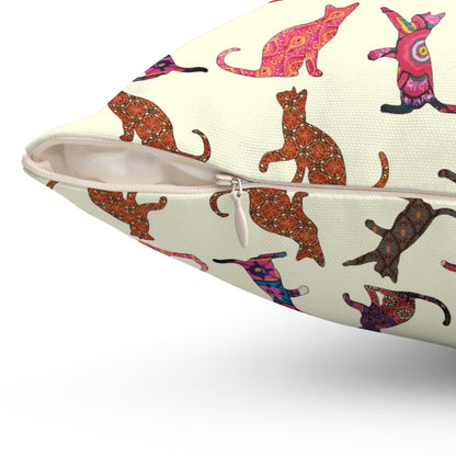 Square throw pillow with cat silhouette motif