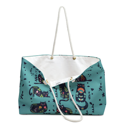 Tote bag with cat & flower petals pattern  