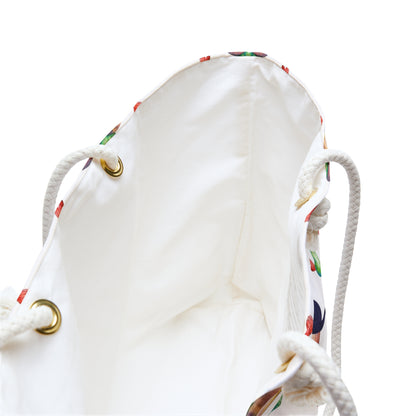 Tote bag with black cat, love hearts and cactus pattern 