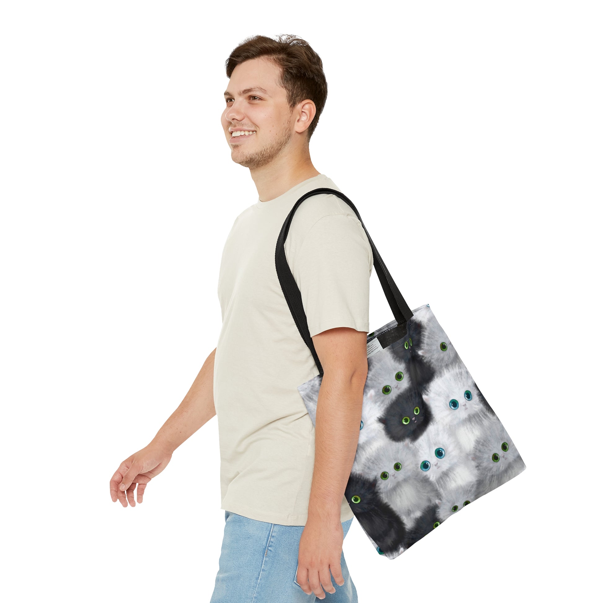 Tote bag with black and white kittens pattern