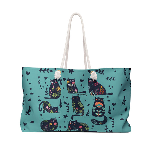 Tote bag with cat & flower petals pattern  