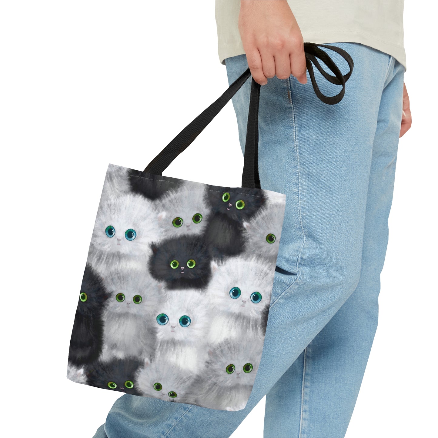 Tote bag with black and white kittens pattern