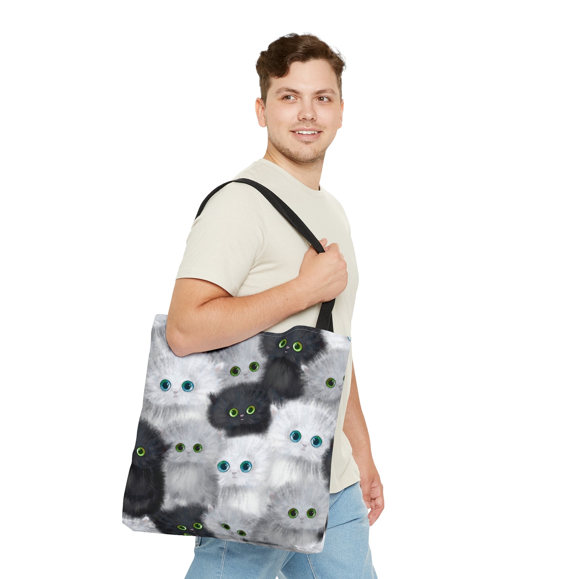 Tote bag with black and white kittens pattern