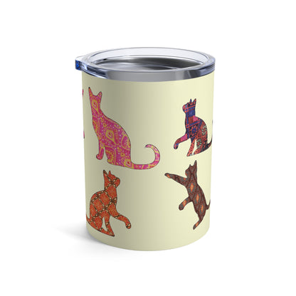 Tumbler 10oz with colorful cat silhouette designs on a cream background