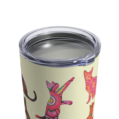 Tumbler 10oz with colorful cat silhouette designs on a cream background
