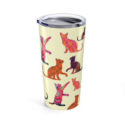 Tumbler with colorful cat pattern on a Cream background 20oz