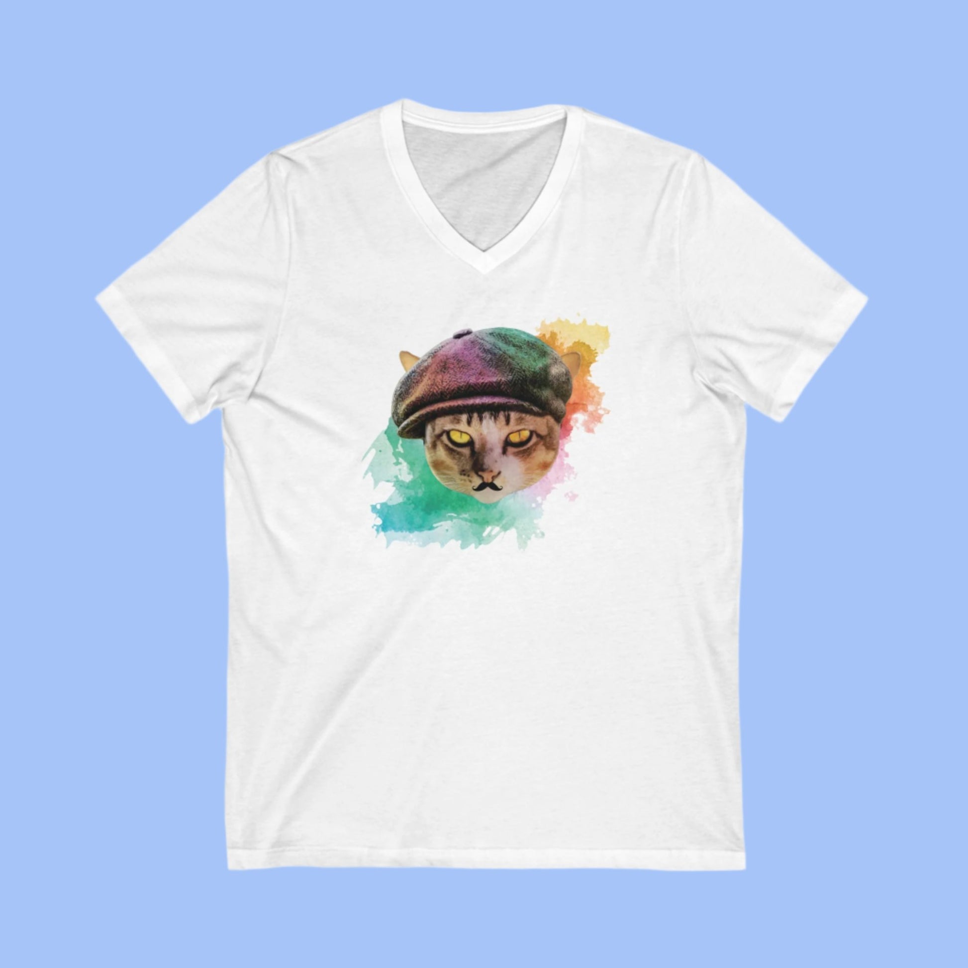 White Baker Boy Cat T-Shirt Unisex V-Neck