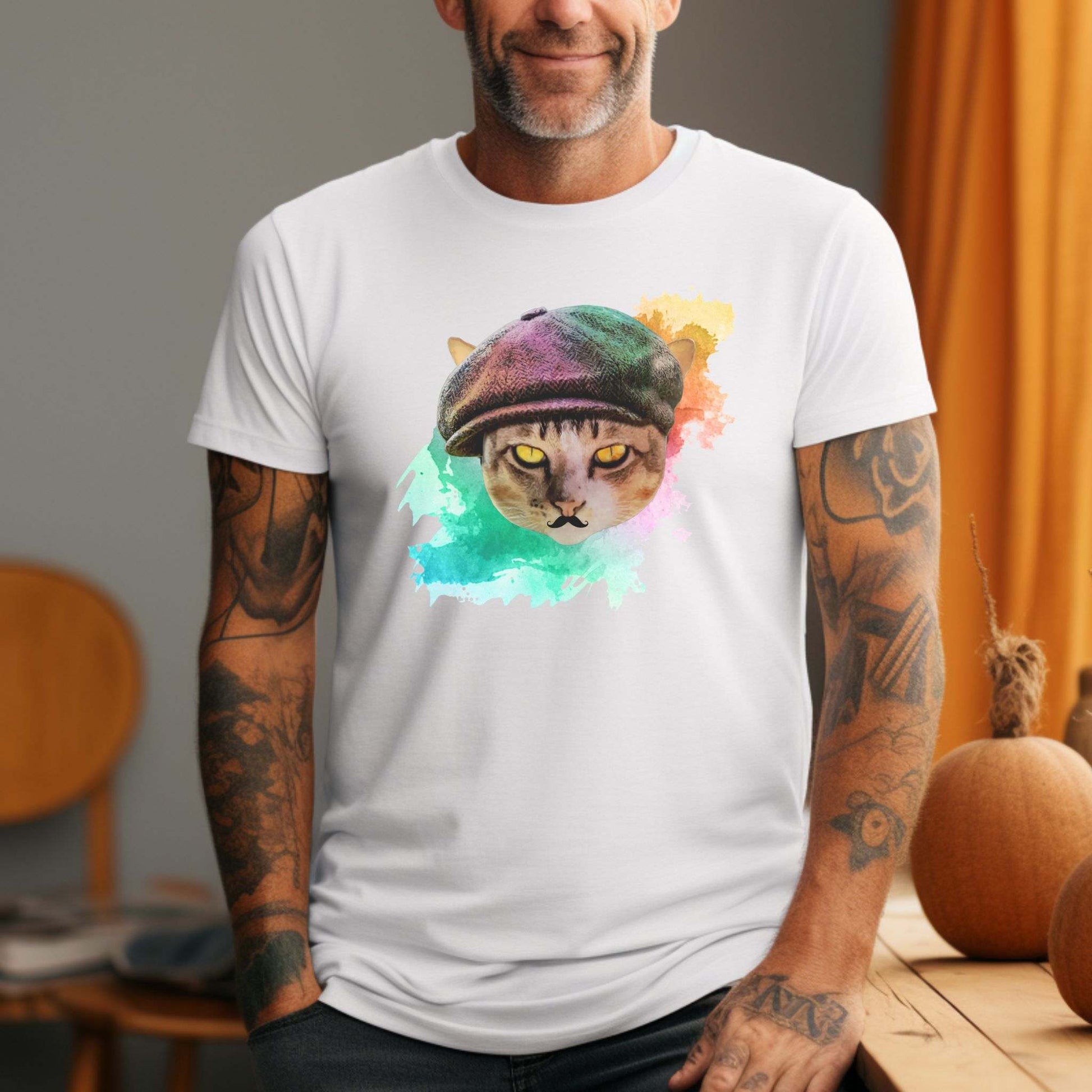White Baker Boy Cat T-Shirt Unisex Crew Neck