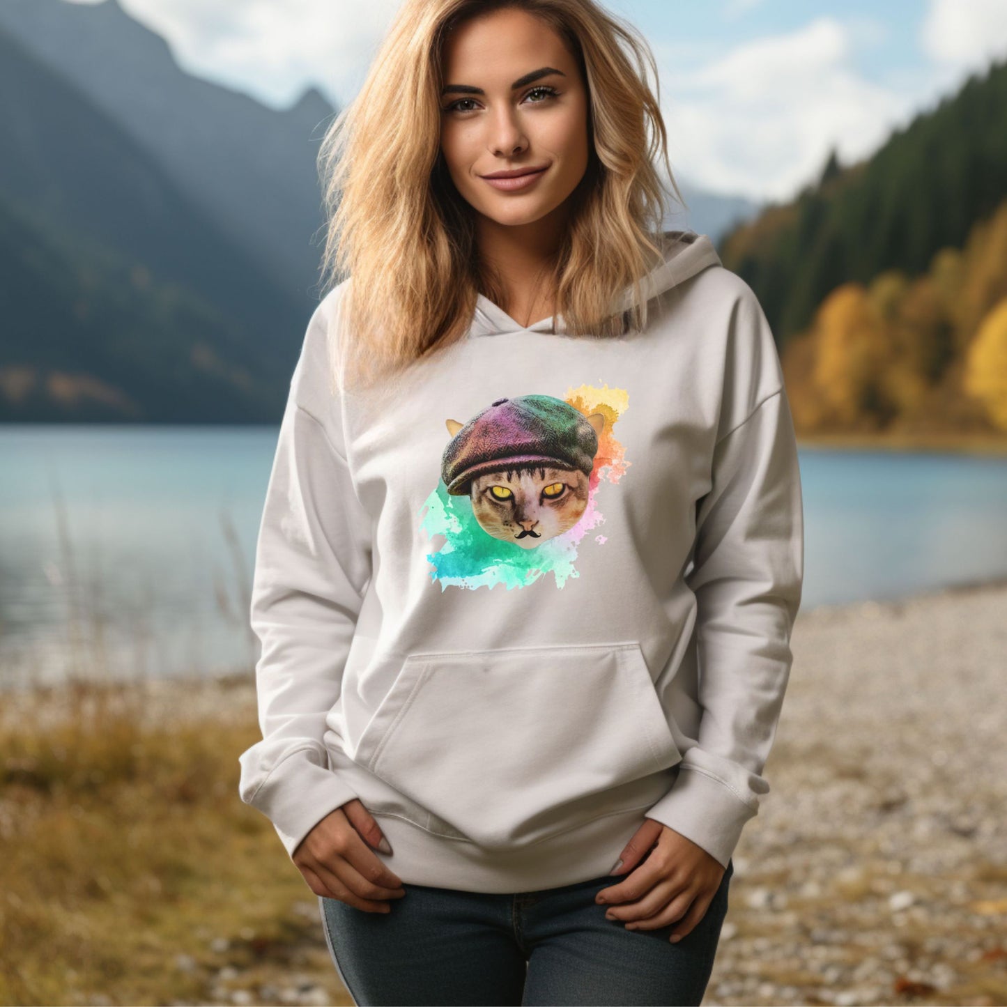 White Baker Boy Cat Themed Hooded Sweatshirt Unisex