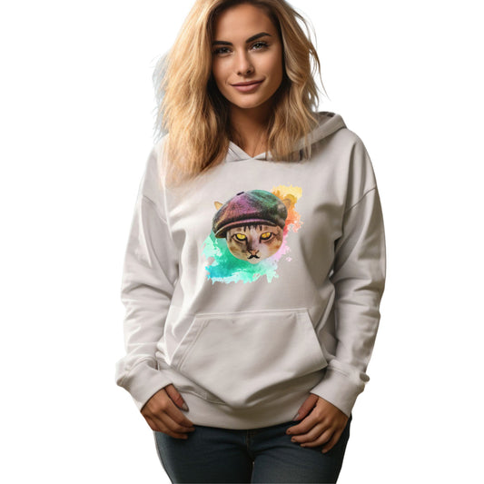 White Baker Boy Cat Themed Hooded Sweatshirt Unisex