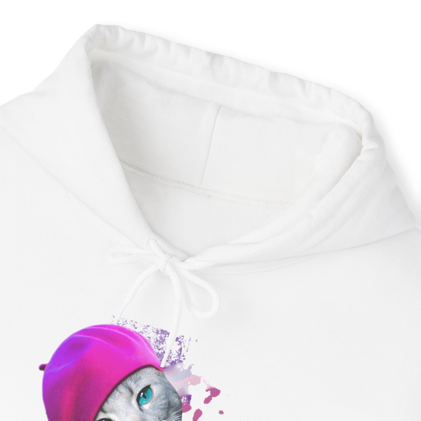 White_Beret_Girl_Cat Themed Hooded_Sweatshirt