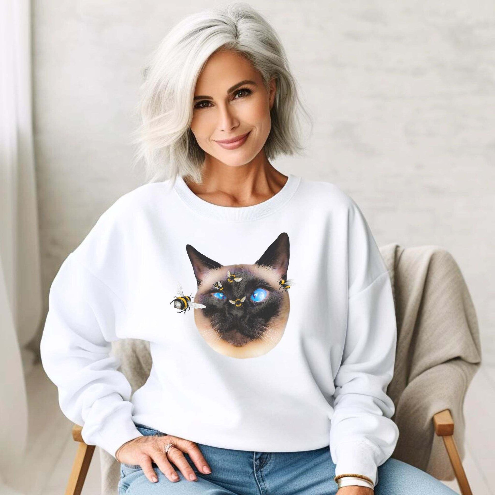 White Buzz Off Cat Themed Crewneck Unisex Sweatshirt