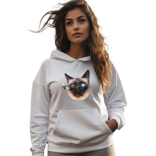 White Buzz Off Cat Themed Hooded Sweatshirt Unisex