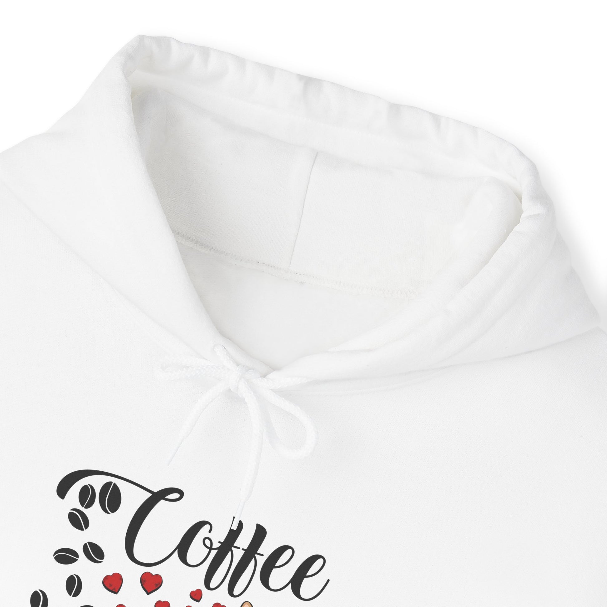 White C☕ffee Beans & Love Hearts Cat Themed Hooded Sweatshirt Unisex