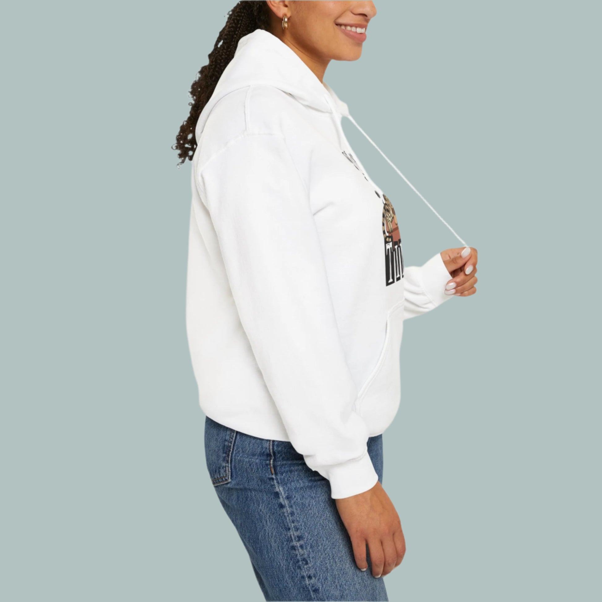 White C☕ffee Beans & Love Hearts Cat Themed Hooded Sweatshirt Unisex