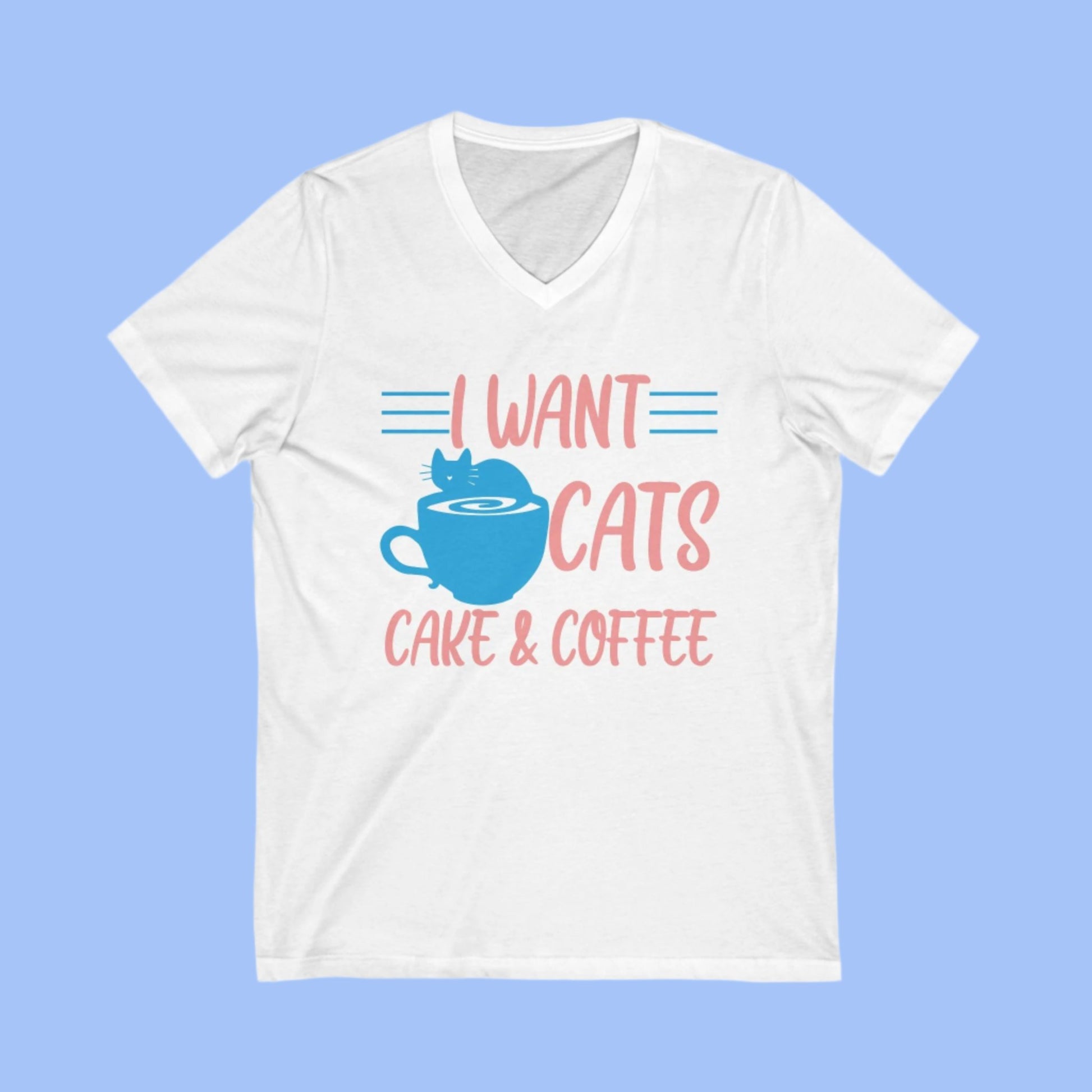 White Cats Coffee & Cake V-Neck T-Shirt Unisex