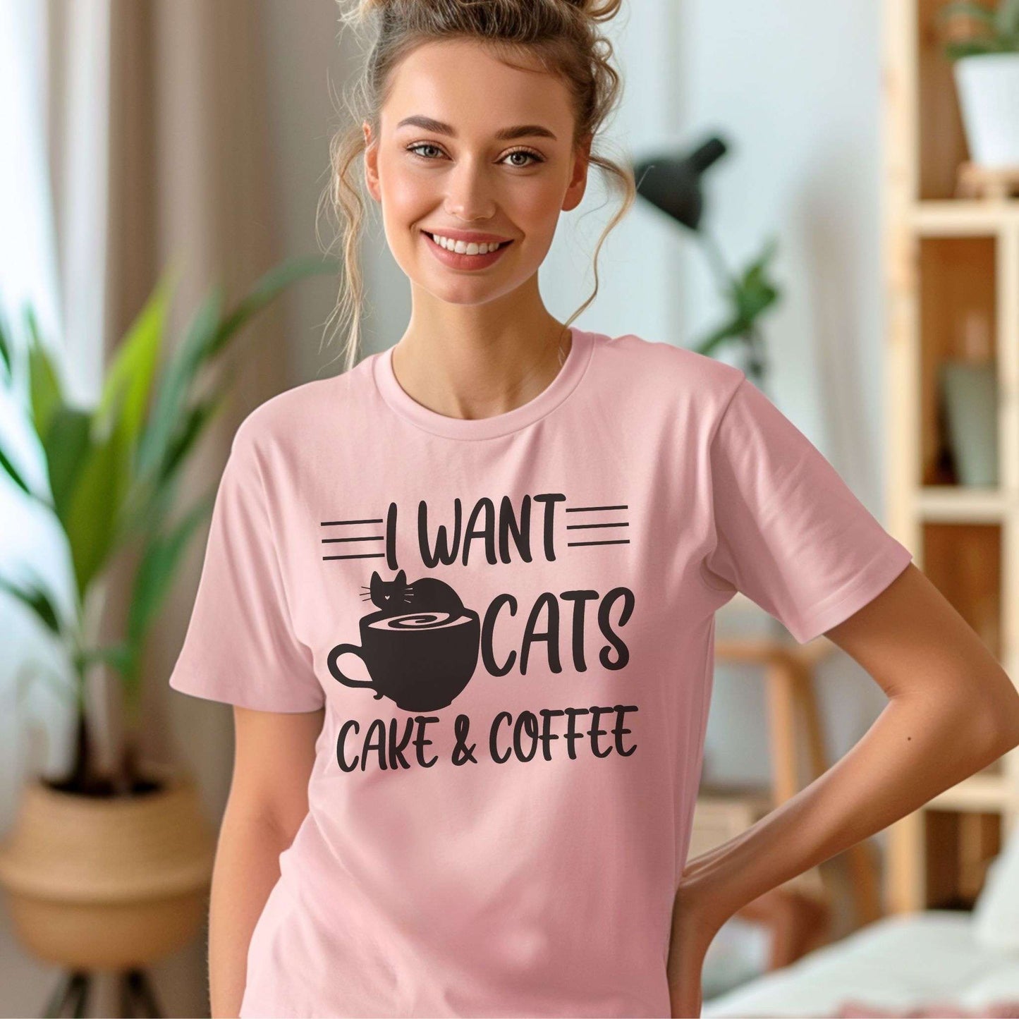 Pink Cats Cake & Coffee T-Shirt Unisex Crew Neck