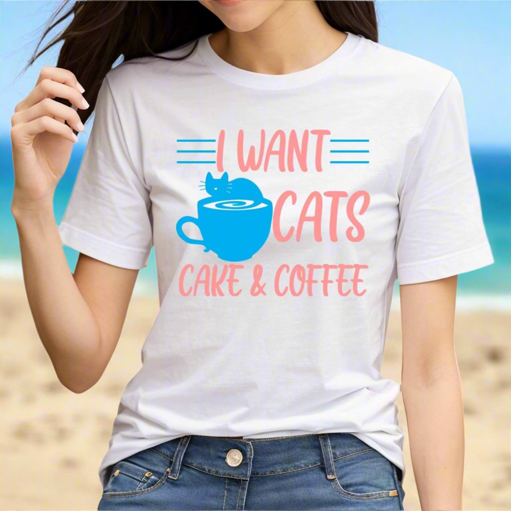 White Cats Cake & Coffee T-Shirt Unisex Crew Neck