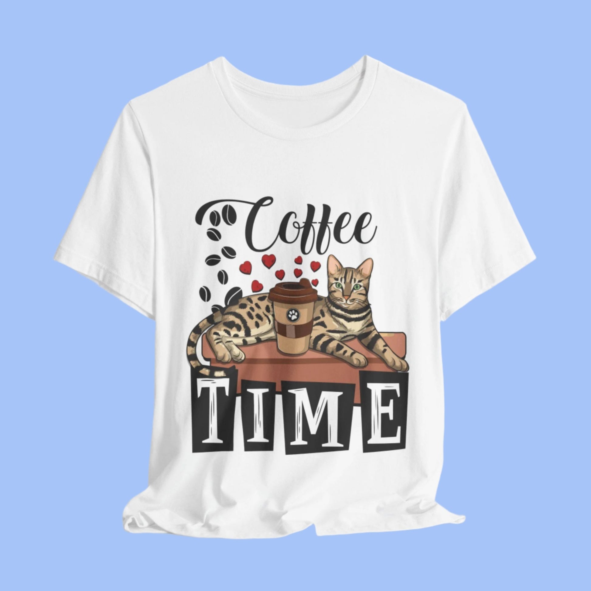 White Coffee_Beans_Love_Hearts_T-Shirt_Unisex Bengal Cat