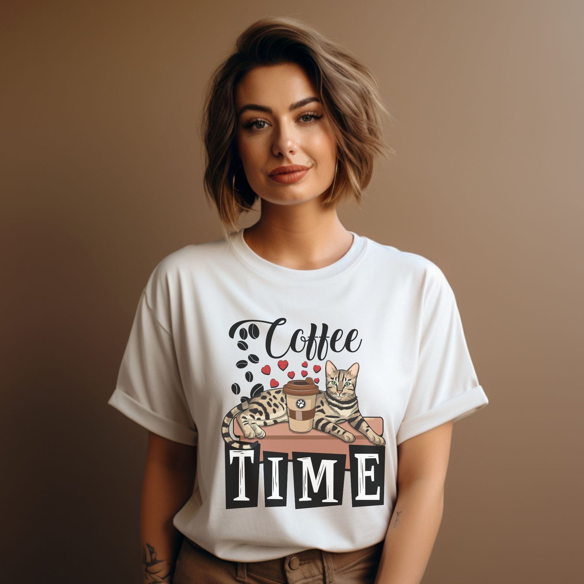 White Coffee_Beans_Love_Hearts_T-Shirt_Unisex Bengal Cat