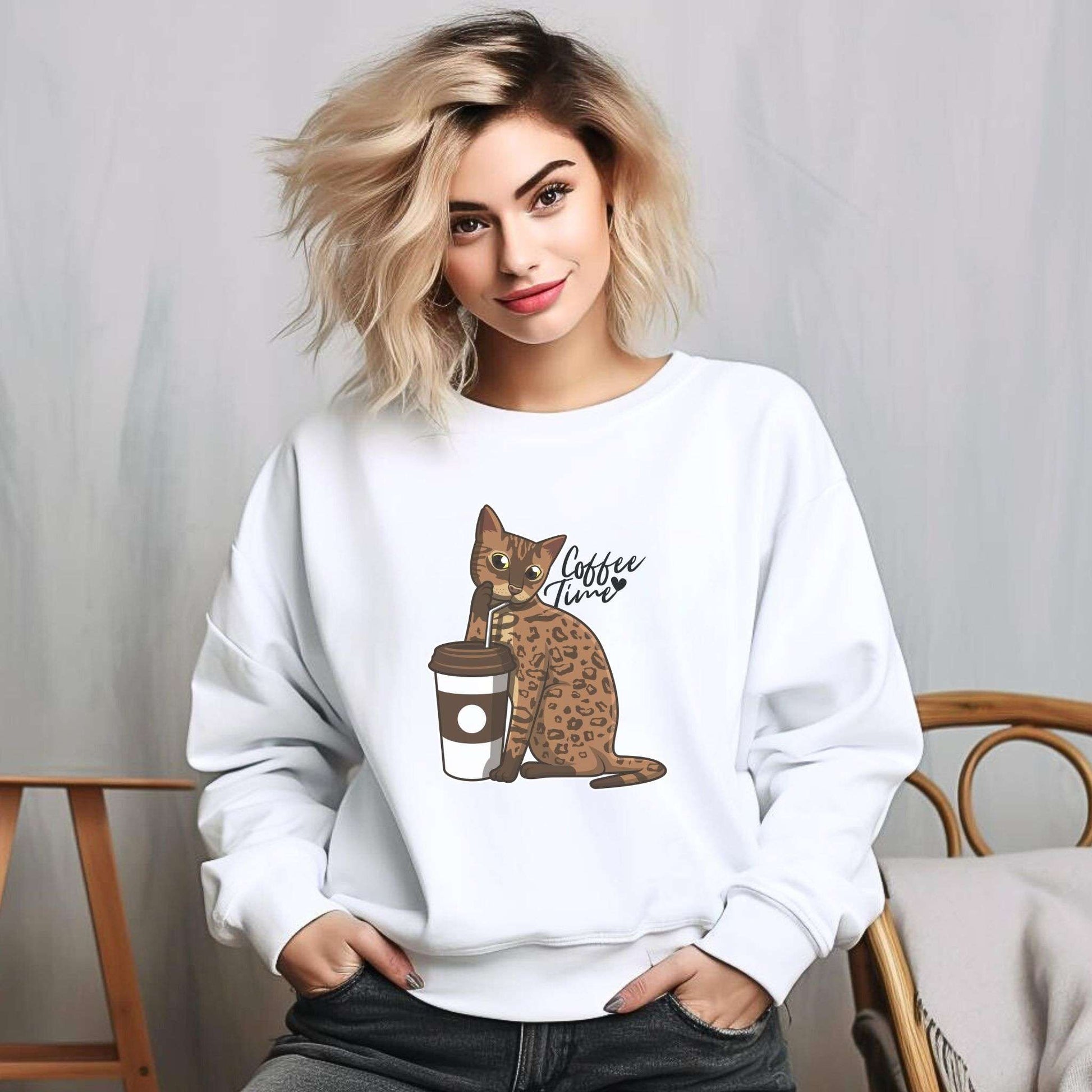 White Drinking Bengal Cat Unisex Sweatshirt
